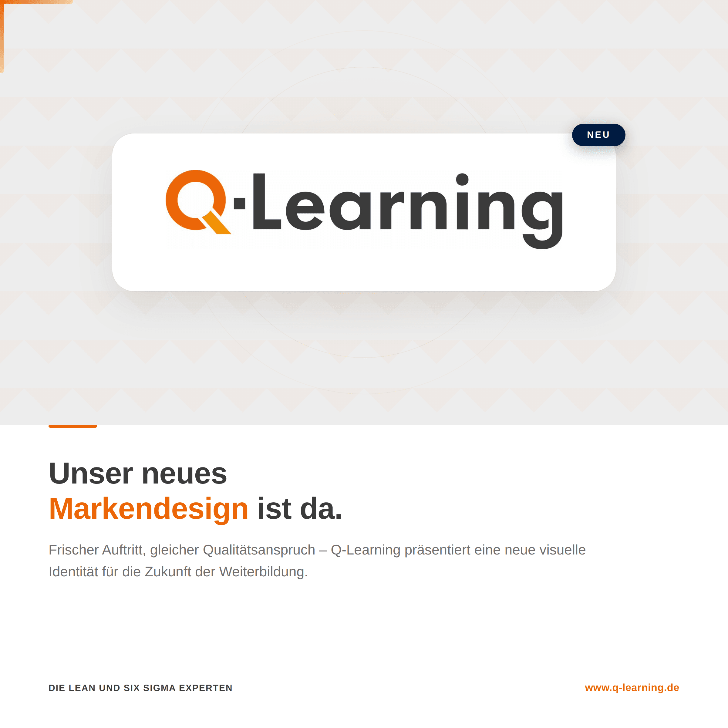 Neues Q-Learning Logo mit Ankuendigung des ueberarbeiteten Markendesigns fuer LEAN und SIX SIGMA Weiterbildungen.