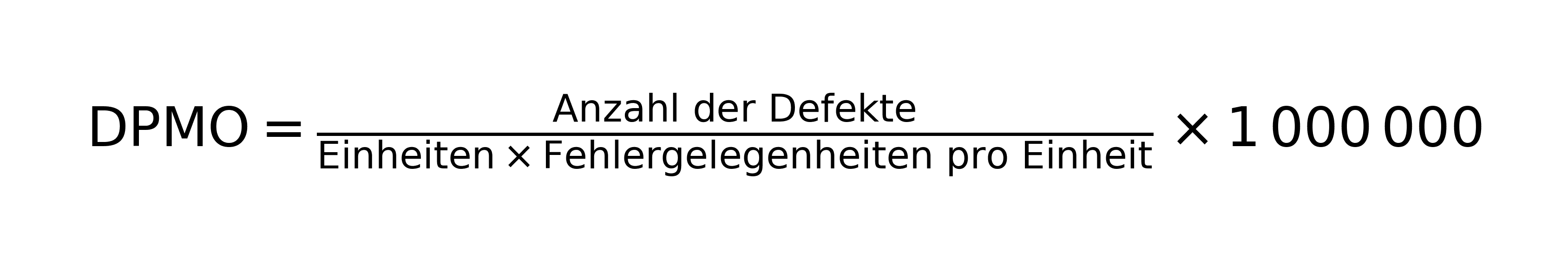 Formel zur Berechnung von DPMO aus Fehleranzahl, Einheiten und Fehlerchancen pro Einheit.