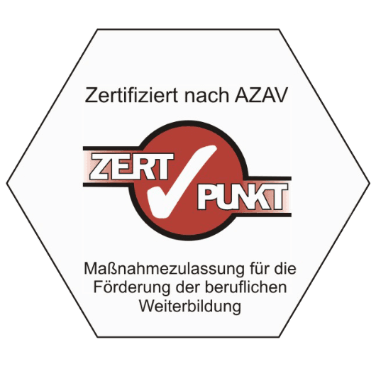 AZAV Logo für Maßnahmezulassung für die Förderung der beruflichen Weiterbildung.